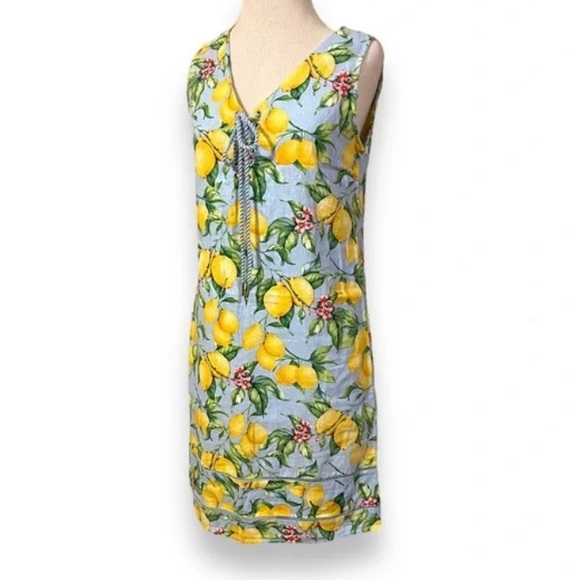 For Cynthia Linen Viscose Lemon Print Sleeveless Spring Summer Dress Sz XL - Picture 1 of 11